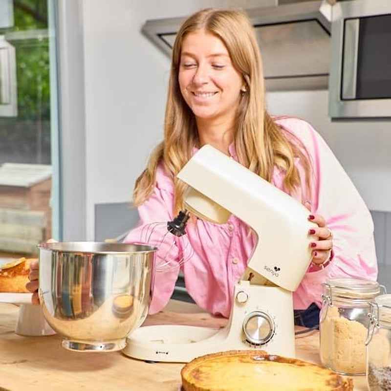 Robot Pâtissier 1500W – Robot Cuisine Multifonction 5L Bol Inox – 10 Vitesses + Pulse – Pétrin, Fouet, Batteur – Robot Pour Gâteau, Pain – Couvercle Anti-Éclaboussures Avec Séparateur D’Œuf