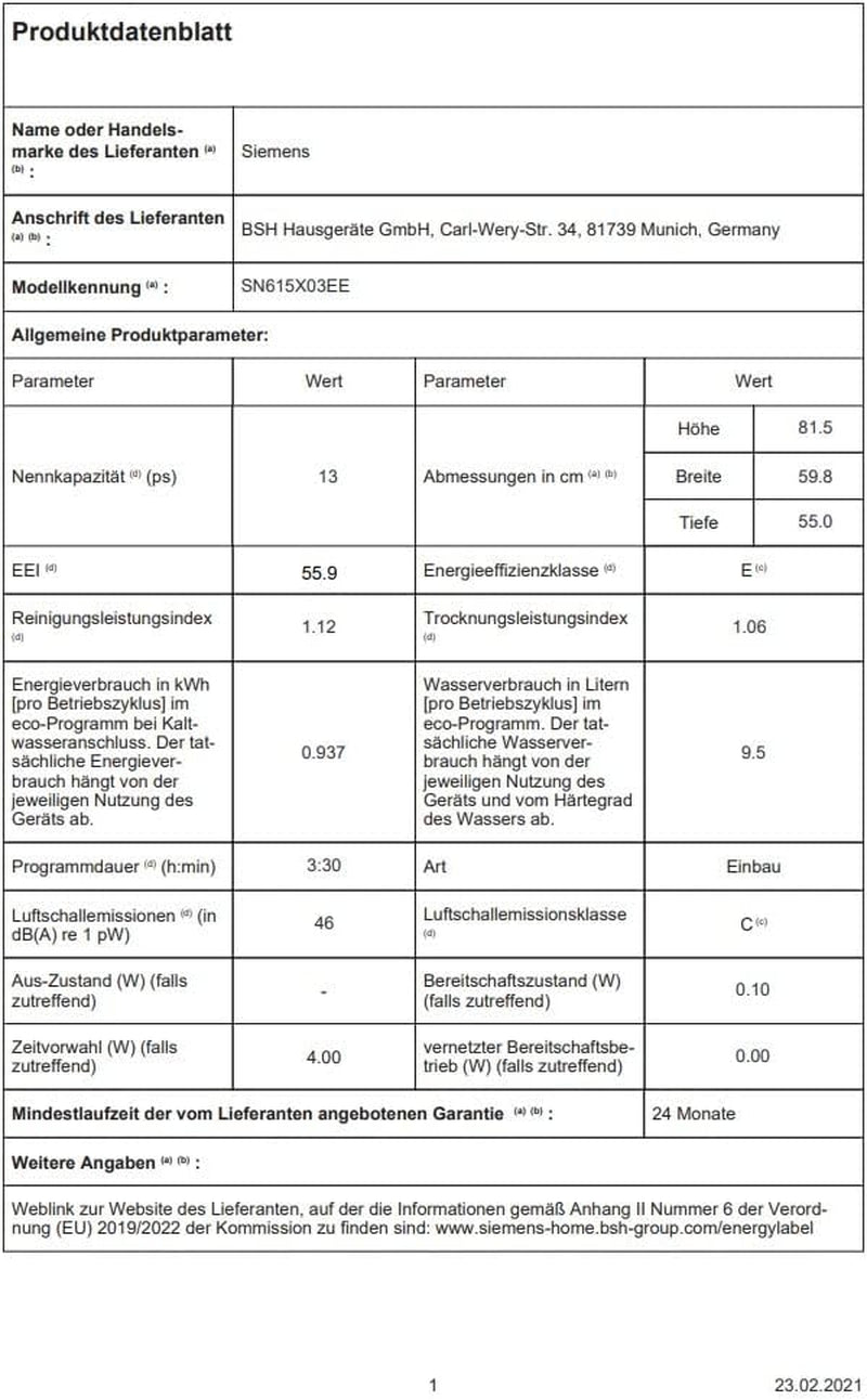 - Sn615X03Ee - Lave-Vaisselle 60Cm 13C 46Db A++ Tout Integrable Iq100
