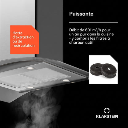 Hotte Aspirante 90 Cm, Hotte Aspirante Silencieuse, De Cuisine 90Cm Avec Lampes LED, Débit D'Air Puissant De 600 M³/H, Avec Évacuation, Filtre À Graisse En Aluminium