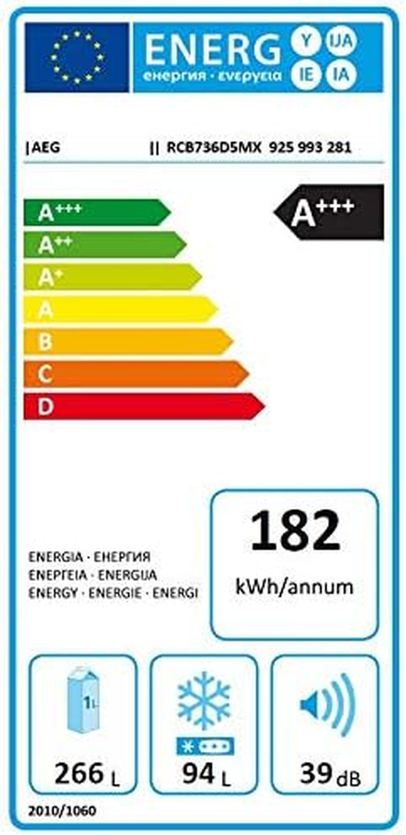 RCB736D5MX Réfrigérateur Combi 2,01 M, Dclass A+++, Customflex Cooling 360° Multiflow Twintech, Écran LED, Tiroir Extrachill, Poignée Intégrée, Lumières LED, Inox