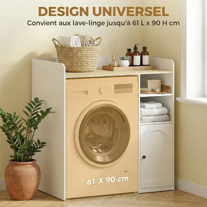 Meuble Machine À Laver Avec Compartiments 93,5 X 60 X 100 Cm Blanc | Armoire Machine a Laver, Porte À Fermeture Douce, Large Plateau, Meuble De Salle De Bain Et Buanderie