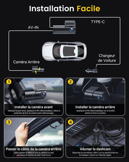 4K Dashcam Voiture Avant Arrière, 5Ghz Wifi Caméra Embarquée Voiture | Avec Carte SD 64G, Camera Voiture Grand Angle 170°, Vision Nocturne, Wdr,G-Capteur,Stationnement 24H,Enregistrement En Boucle