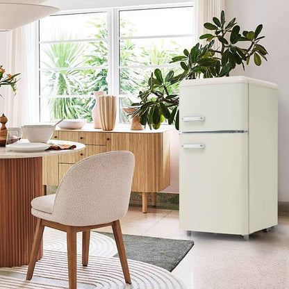 Réfrigérateur Rétro À Double Porte, 72 Litres, Avec Compartiment Congélateur De 21 Litres, 120 Kwh/An, Éclairage LED - Blanc