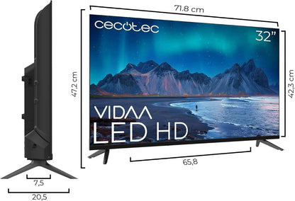 Smart TV - TV LED 32 Pouces Résolution HD - Série A5 ALH50032. Smart TV VIDAA, Système Audio Dolby, Wifi Intégré, Sortie Casque, Chromecast, 3 HDMI Et 2 USB