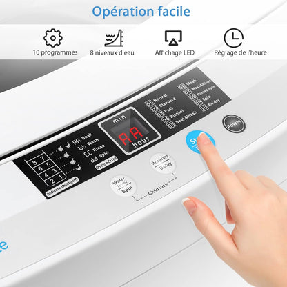Machine À Laver Automatique 10 Programmes Avec Volume Du Tambour 45L, Mini Lave-Linge Avec Capacité De Lavage De 4,5 Kg Avec Fonction De Séchage, 50 X 50,3 X 85,3 Cm