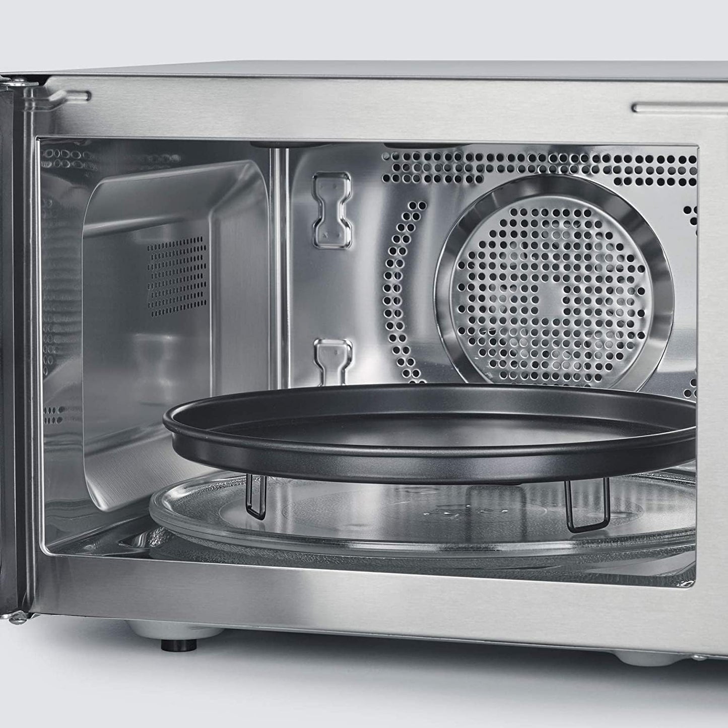 Four Micro-Ondes, Gril, Chaleur Tournante 2 150W, 25L, 10 Niveaux De Puissance, Plaque À Pizza (Ø 28 Cm), Inox, MW 7754