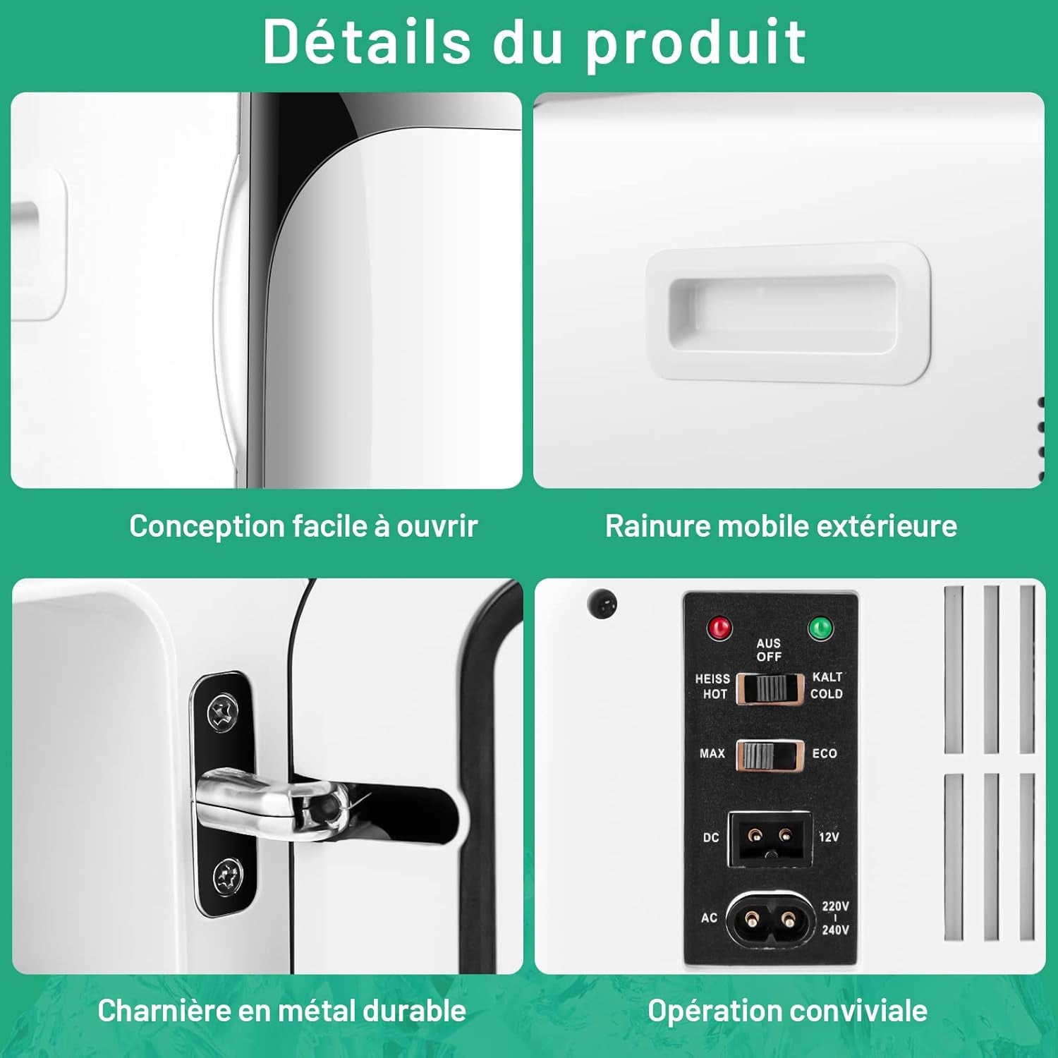 Mini Frigo 15L Mini Réfrigérateur 2 En 1 Fonction De Refroidissement Et De Chauffage, Température -3 ℃ ~ 50 ℃, Mini Frigo Portable 76 Kwh/An Pour Maison/Voiture (Noir)