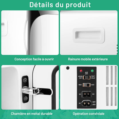 Mini Frigo 15L Mini Réfrigérateur 2 En 1 Fonction De Refroidissement Et De Chauffage, Température -3 ℃ ~ 50 ℃, Mini Frigo Portable 76 Kwh/An Pour Maison/Voiture (Noir)