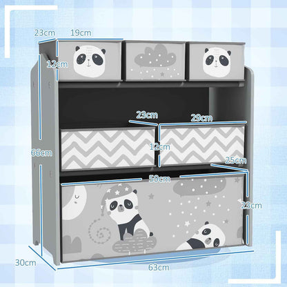 Meuble Rangement Enfant 6 Boîtes Amovibles En Tissu Non Tissé Gris | Rangement Jouet Enfant, Bibliothèque, Organisateur De Jouets Pour Salle De Jeu, Garderie, École, 63 X 30 X 66 Cm