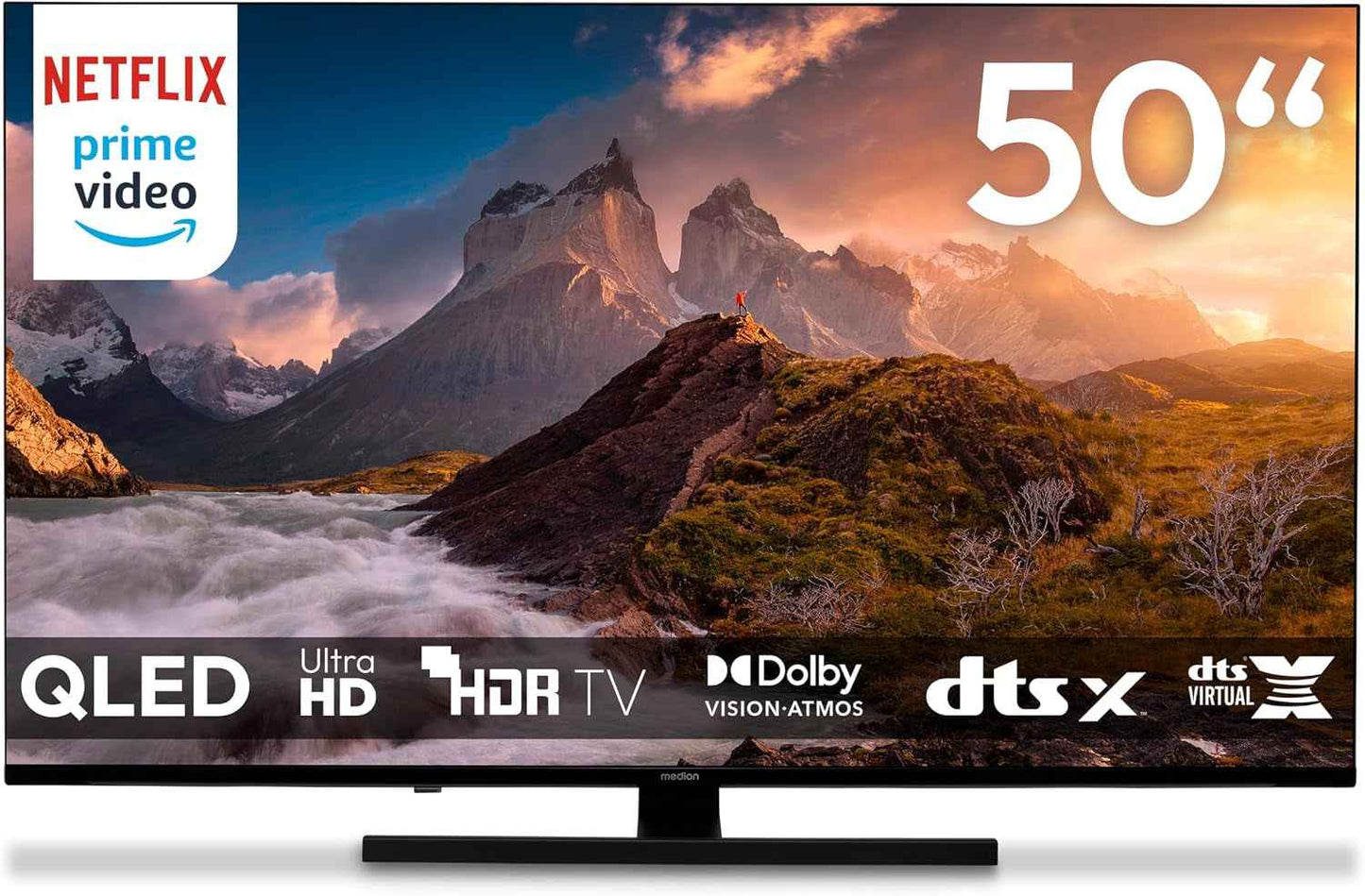 TV 50 Pouces (125,7 Cm) QLED Television (Smart TV, 4K, Dolby Vision HDR, Prime Video, Disney+, Dolby Atmos, DTS X, Compatible Avec Google TV, PVR, Bluetooth, MD 850700)