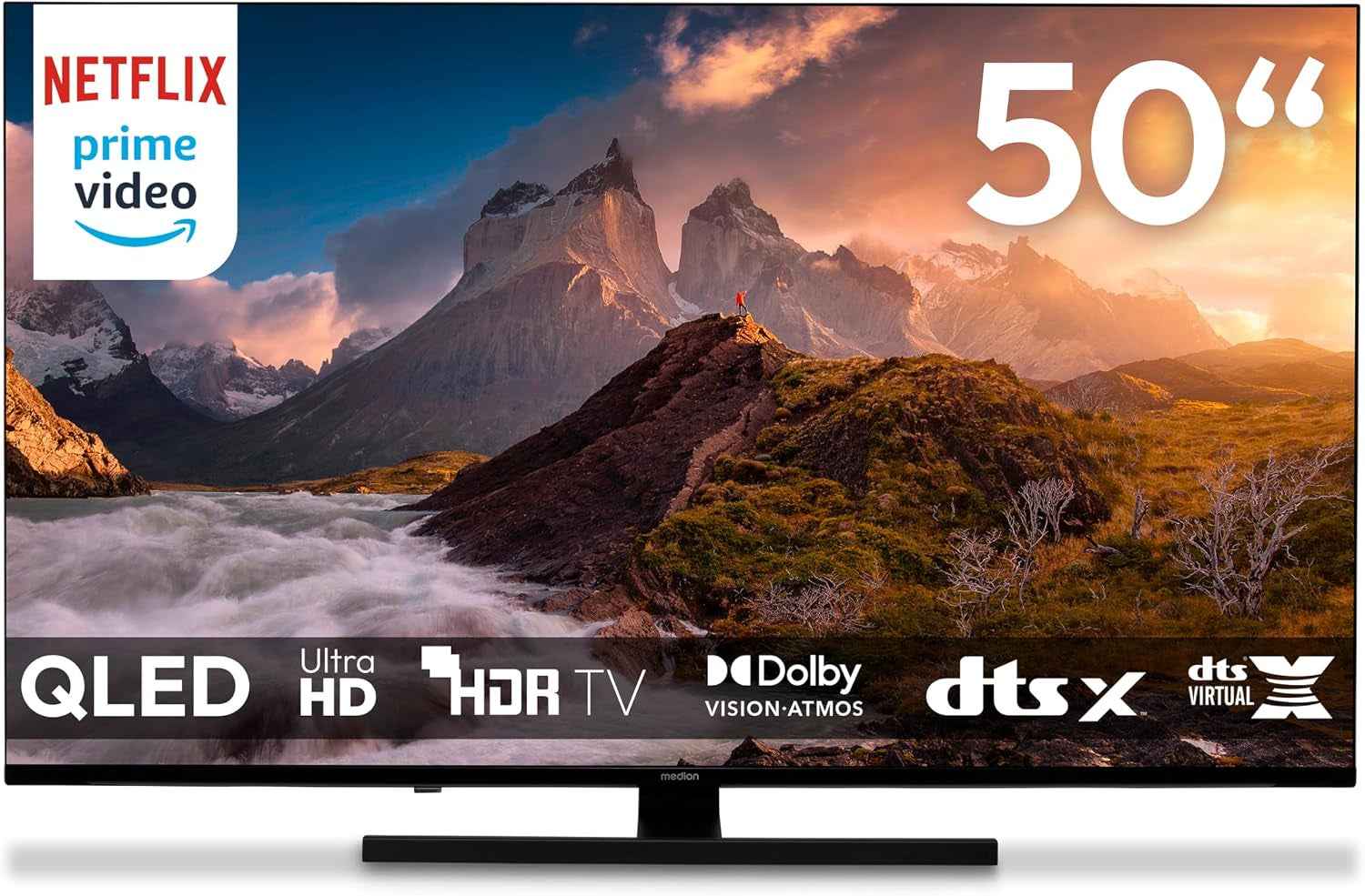 TV 50 Pouces (125,7 Cm) QLED Television (Smart TV, 4K, Dolby Vision HDR, Prime Video, Disney+, Dolby Atmos, DTS X, Compatible Avec Google TV, PVR, Bluetooth, MD 850700)