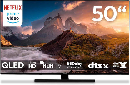 TV 50 Pouces (125,7 Cm) QLED Television (Smart TV, 4K, Dolby Vision HDR, Prime Video, Disney+, Dolby Atmos, DTS X, Compatible Avec Google TV, PVR, Bluetooth, MD 850700)