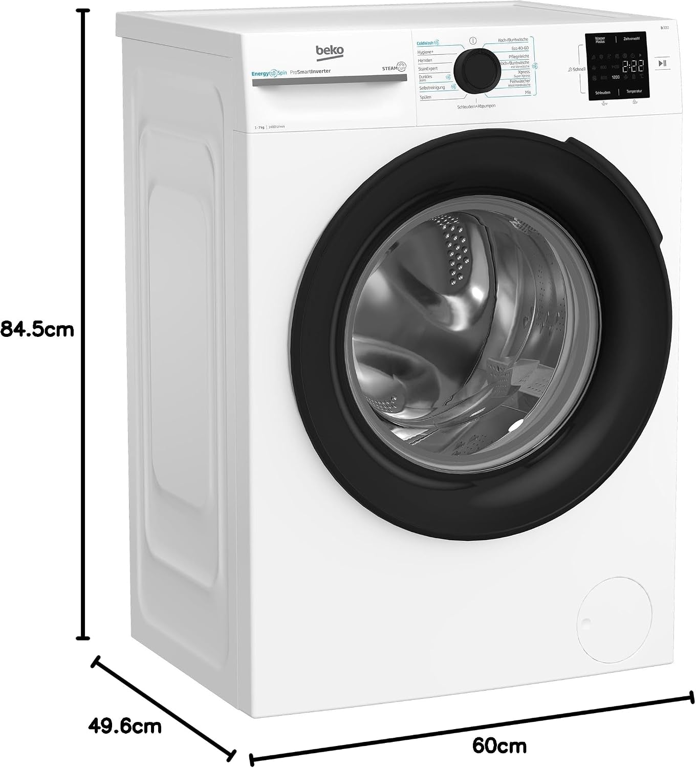 BM3WFU3741X Machine À Laver Autonome 7 Kg Energyspin Avec Choix D'Essorage 1400 Tr/Min, Fonction Vapeur, Hygiène+, Convient Aux Personnes Allergiques, Coldwash Économie D'Eau Et De Temps Blanc