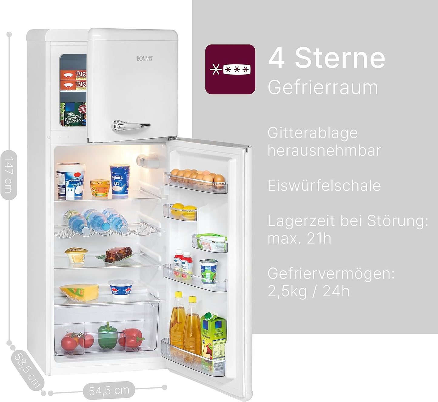 Bomann DTR 353 Réfrigérateur-Congélateur Autoportante 208 L E Blanc