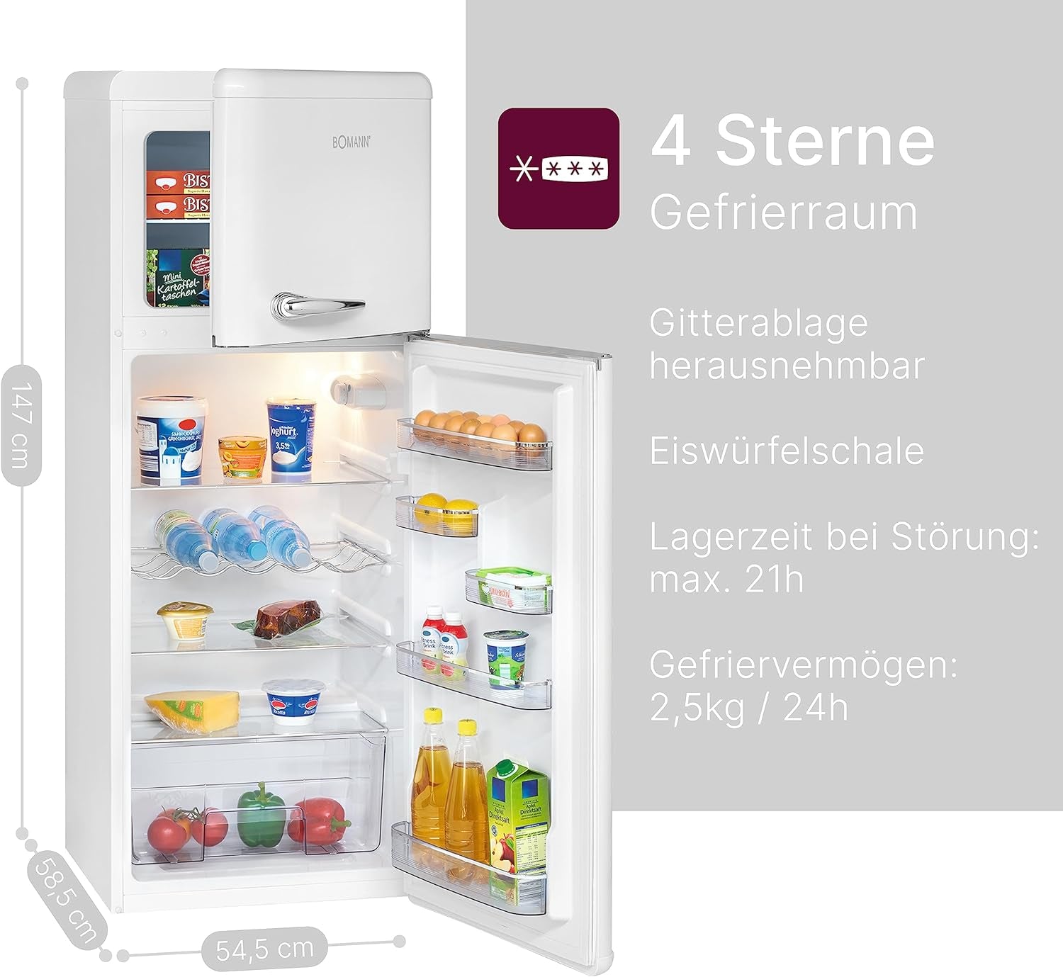 Bomann DTR 353 Réfrigérateur-Congélateur Autoportante 208 L E Blanc