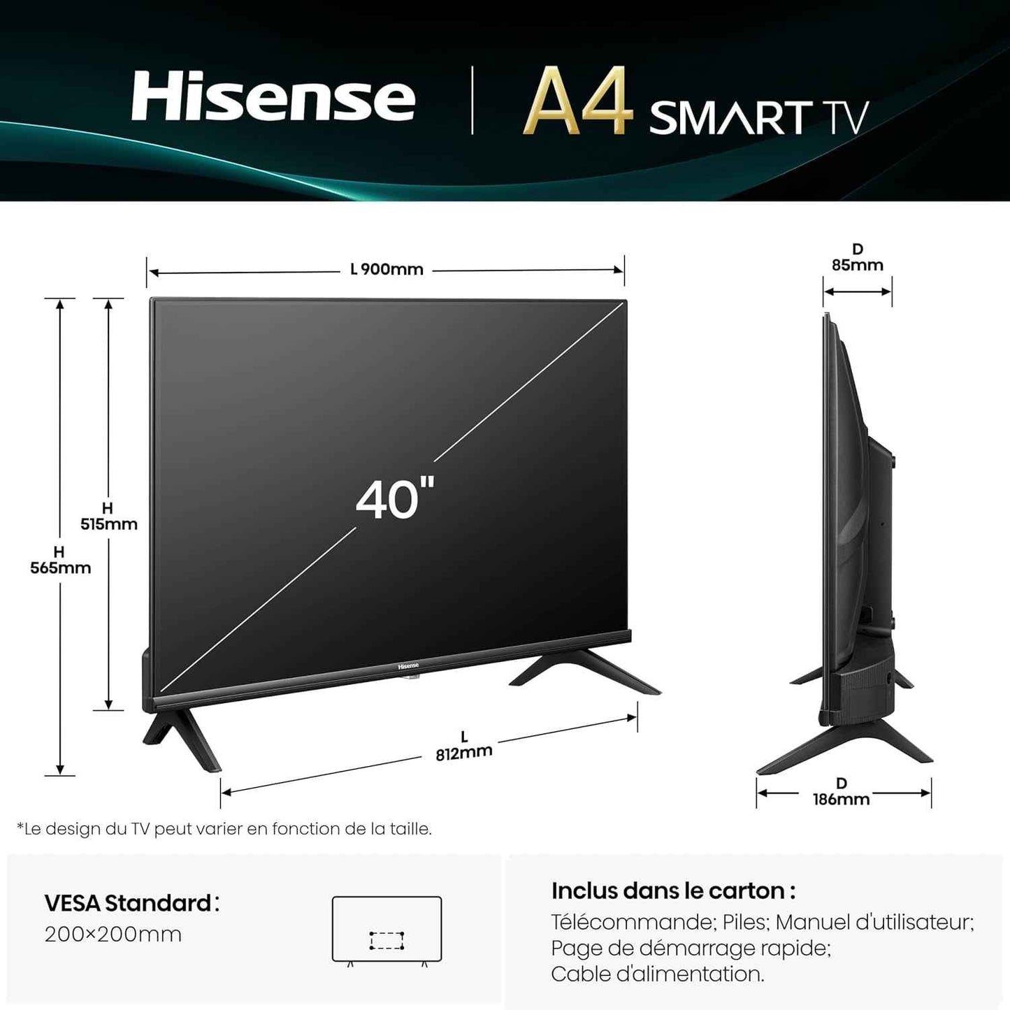 Hisense Téléviseur Connecté 40 Pouces 40A4Q - Full HD 60Hz, Mode Sport IA, Dolby Audio, VIDAA OS Avec Youtube, Netflix, Canal + (Modèle 2025)