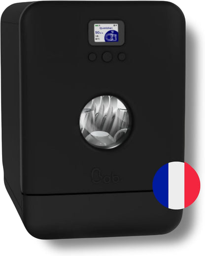 Bob - Lave-Vaisselle Compact 3 Couverts Encastrable - Pose Libre, Avec Réservoir, Portable - Séchage Naturel - Assiette 29 Cm - Label Origine France Garantie, Eco-Conçu (Black)