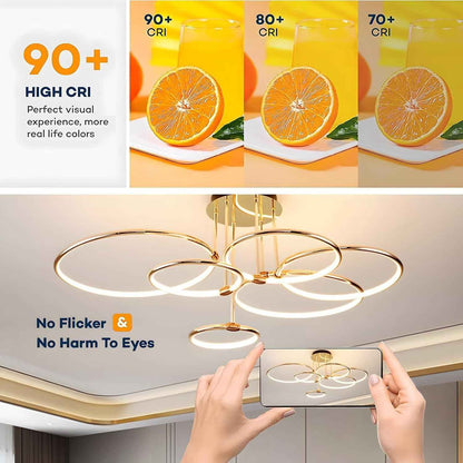 Plafonnier LED, Ø105Cm Lustre Cercle En Métal Doré, 145W Dimmable En Continu 3000-6000K, Pendentif Galvanoplastie Rond Moderne, Chambre Salon Enfants Bureau Étude Cuisine Couloir (6 Anneaux)