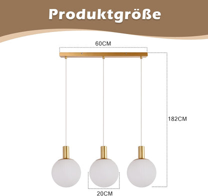 Suspension Table À Manger En Verre - E27 or Lampe À Suspension 3 | Flammes Lampe De Table À Manger Suspendue Lustre Réglable En Hauteur Pour Salon Chambre Cuisine Salle À Manger Sans Ampoules