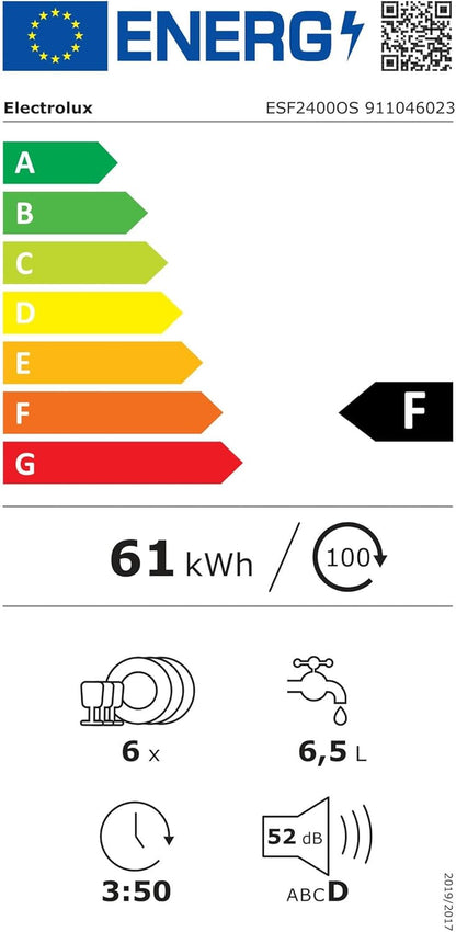 Série 600 Mini Lave-Vaisselle De Table, 55 Cm, ESF2400OW, Libre, Capacité 6 Couverts, 6 Programmes De Lavage, 438 X 550 X 500 Mm, Argent
