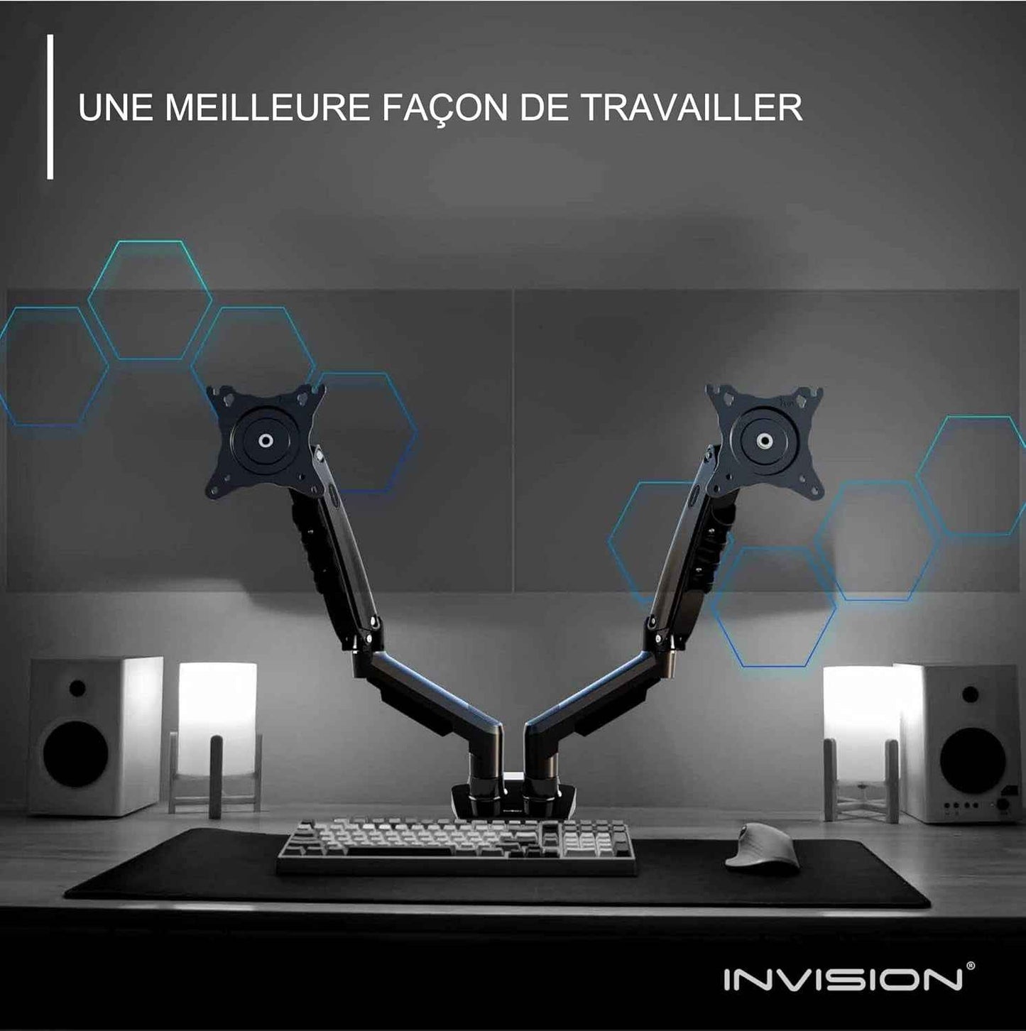 Support Écran PC Pour 19 À 32 Pouces, Réglage Hauteur Sans Outil Bras Avec Incline, Pivote Et Tourne, VESA 75 Et 100Mm, Pince De Bureau, Capacité De Charge 2-9Kg (MX400 Bras Double)