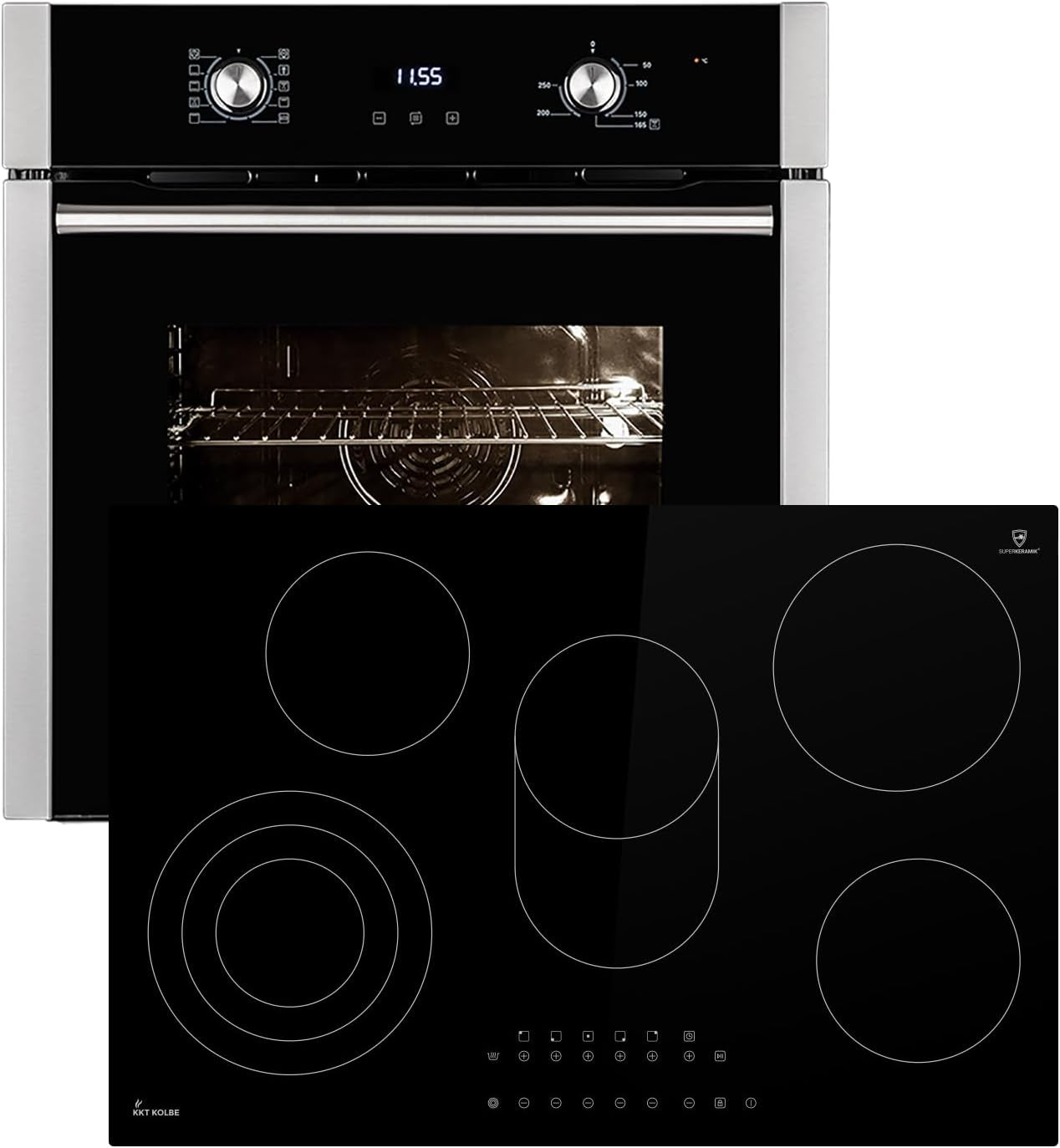 Cuisinière: Four Encastré 60Cm EB8005ED + 77Cm Plaque Vitrocéramique KK7705RL | Fonction Pizza | Grill | Air Circulant | Air Chaud | Minuterie Automatique | SET8005KK77RL