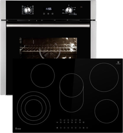Cuisinière: Four Encastré 60Cm EB8005ED + 77Cm Plaque Vitrocéramique KK7705RL | Fonction Pizza | Grill | Air Circulant | Air Chaud | Minuterie Automatique | SET8005KK77RL