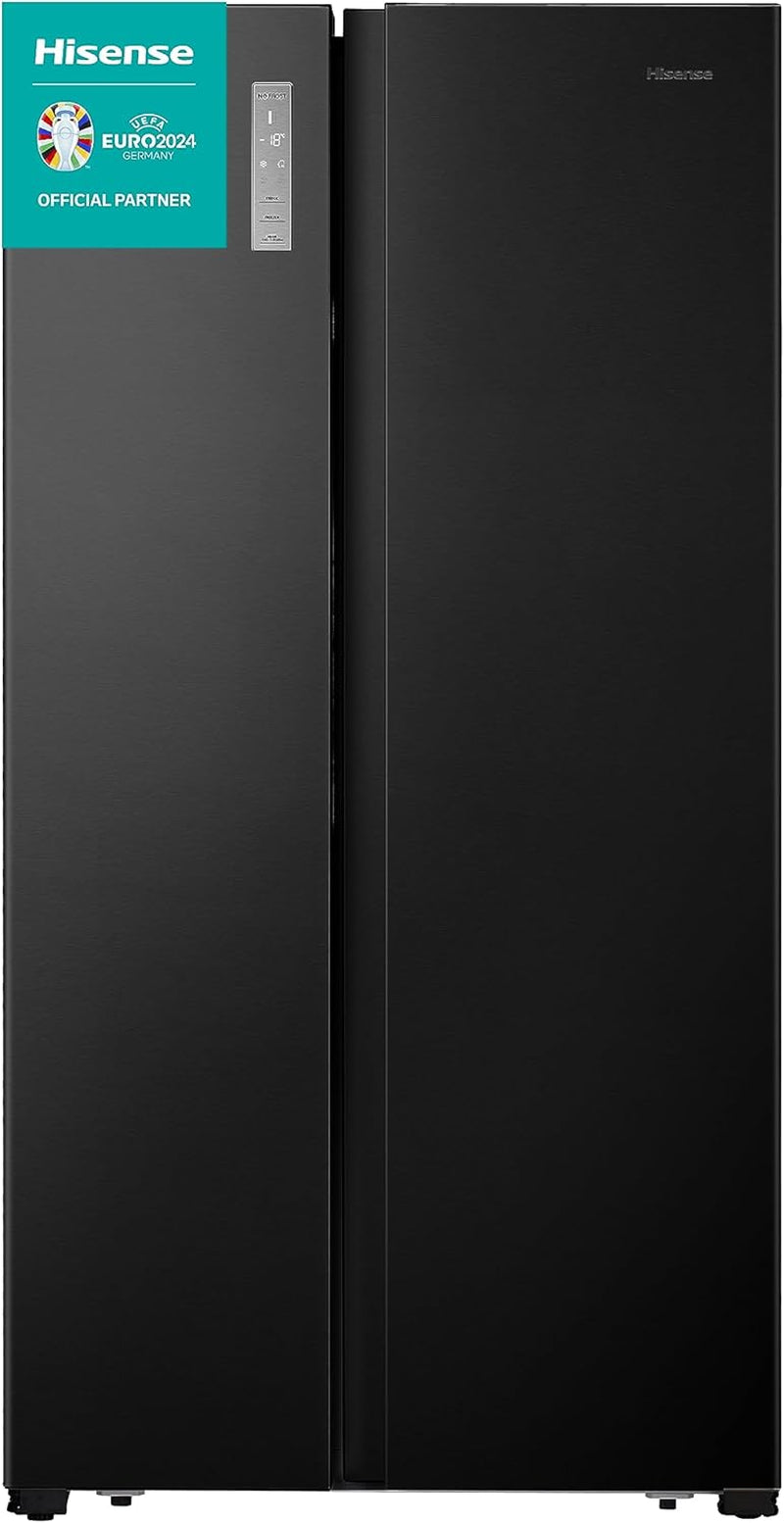 Hisense RS677N4BFD Congélateur Side by Side, Compresseur Inverter, Porte-Bouteille, 2 Freshzone/Compartiment À Légumes/Réfrigérateur 334 L/Congélateur 185 L/41 Db/247 Kwh/An, Noir