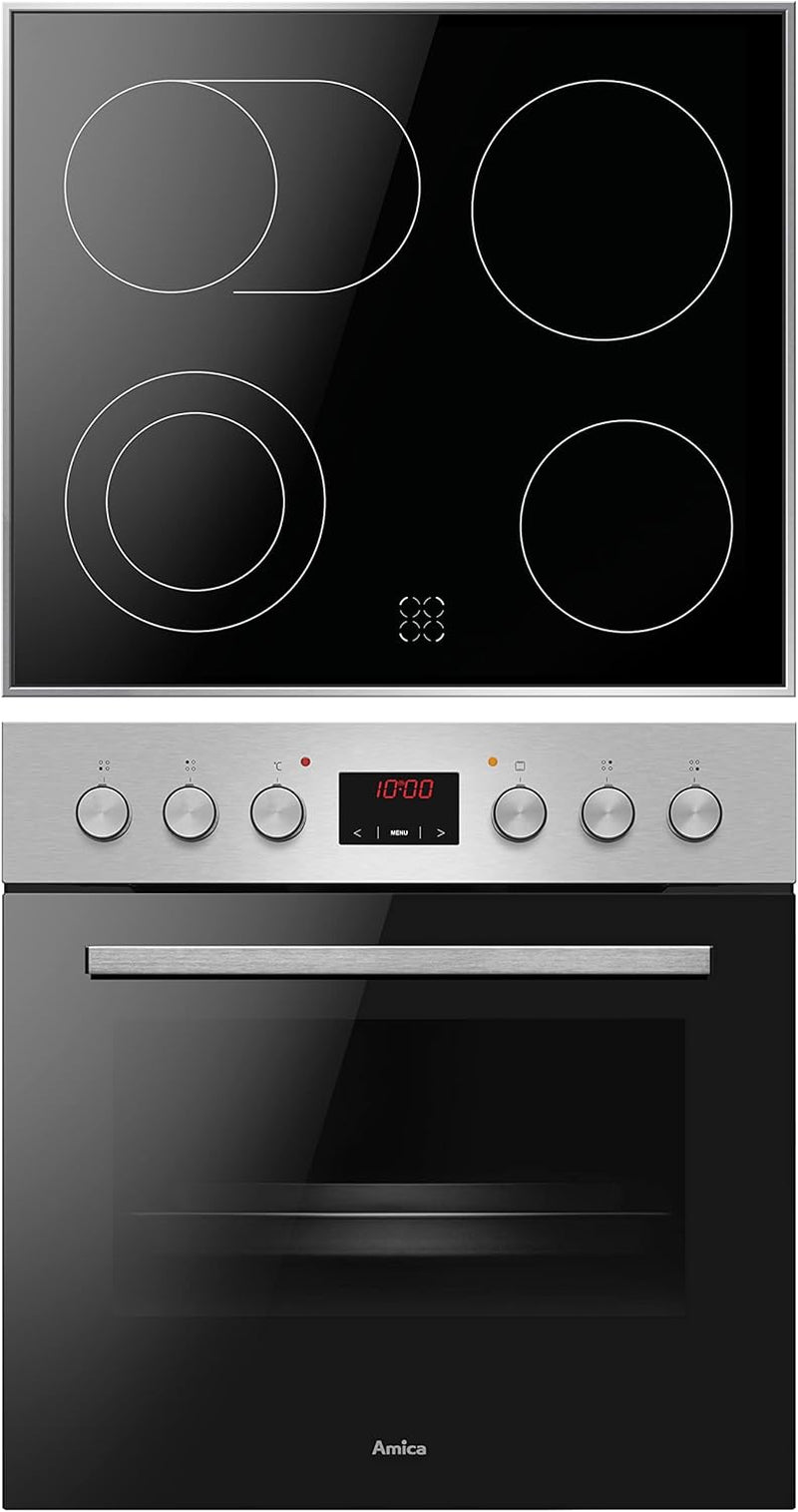 Amica ACHE 9335 E Cuisinière Avec Chaleur Tournante/Four Avec Plaque De Cuisson Et Cadre En Acier Inoxydable/Minuterie/Nettoyage À La Vapeur D'Eau
