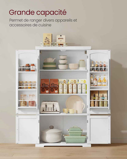 Buffet Haut Cuisine, Meuble De Rangement, Armoire, Vaisselier, 40 X 76 X 135,8 Cm, Grand Espace, 2 Planches Réglables, 6 Étagères De Porte, Pour Salon, Cuisine, Blanc BBC671HW01
