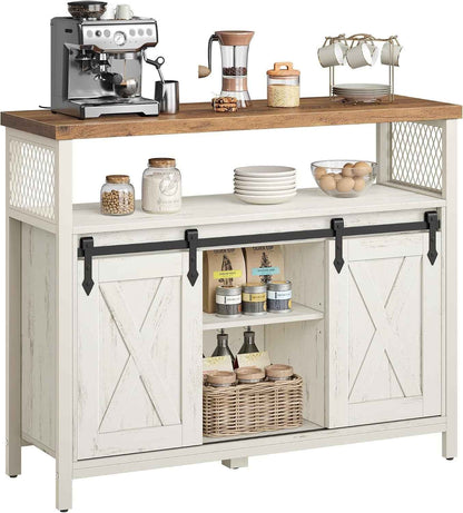 Buffet Cuisine, Meuble De Rangement, Avec 2 Portes Coulissantes | Bahut, Pour Salon, 33 X 100 X 80 Cm, Étagères Réglables, Blanc Rustique Et Blanc Crème, Daxton Collection LSC092W01