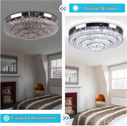 Lustre En Cristal Plafonnier Encastré Moderne Grand Lustre LED Entrée Chambre Salon Salle À Manger (Blanc Froid 6000K)