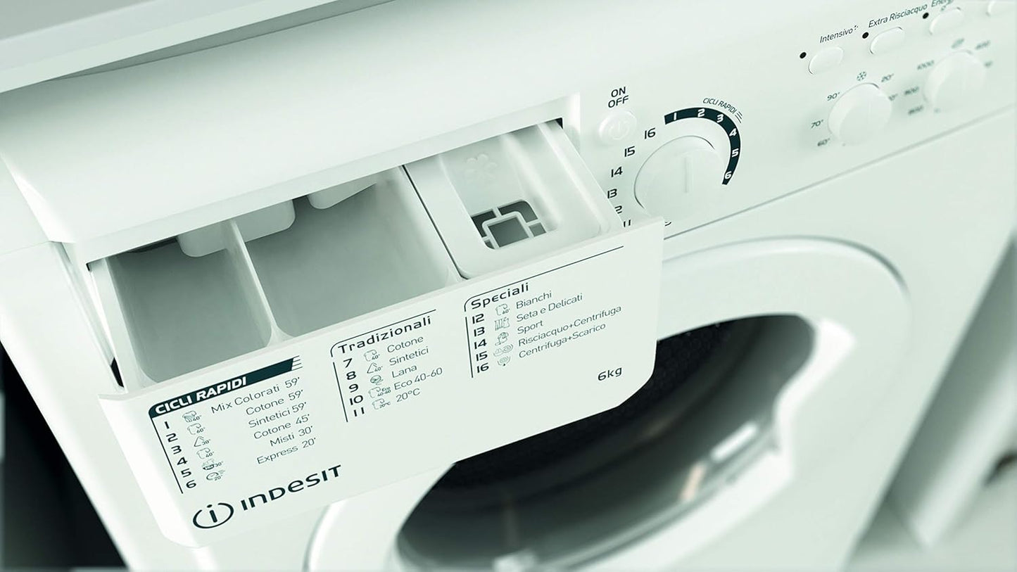 EWC 61051 W IT N - Machine À Laver 6 Kg Libre Installation, Charge Avant. Centrifugeuse 1000 Tours Par Minute - Largeur 59,5 Cm, Profondeur 51,7 Cm, Hauteur 85 Cm, Classe Énergétique F