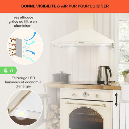 Victoria Hotte Aspirante 90 Cm - Hottes De Cuisine Avec Filtre En Aluminium, Débit D'Air Puissant 645M³/H, Eclairage LED, Extracteur D'Air Silencieux, Evacuation
