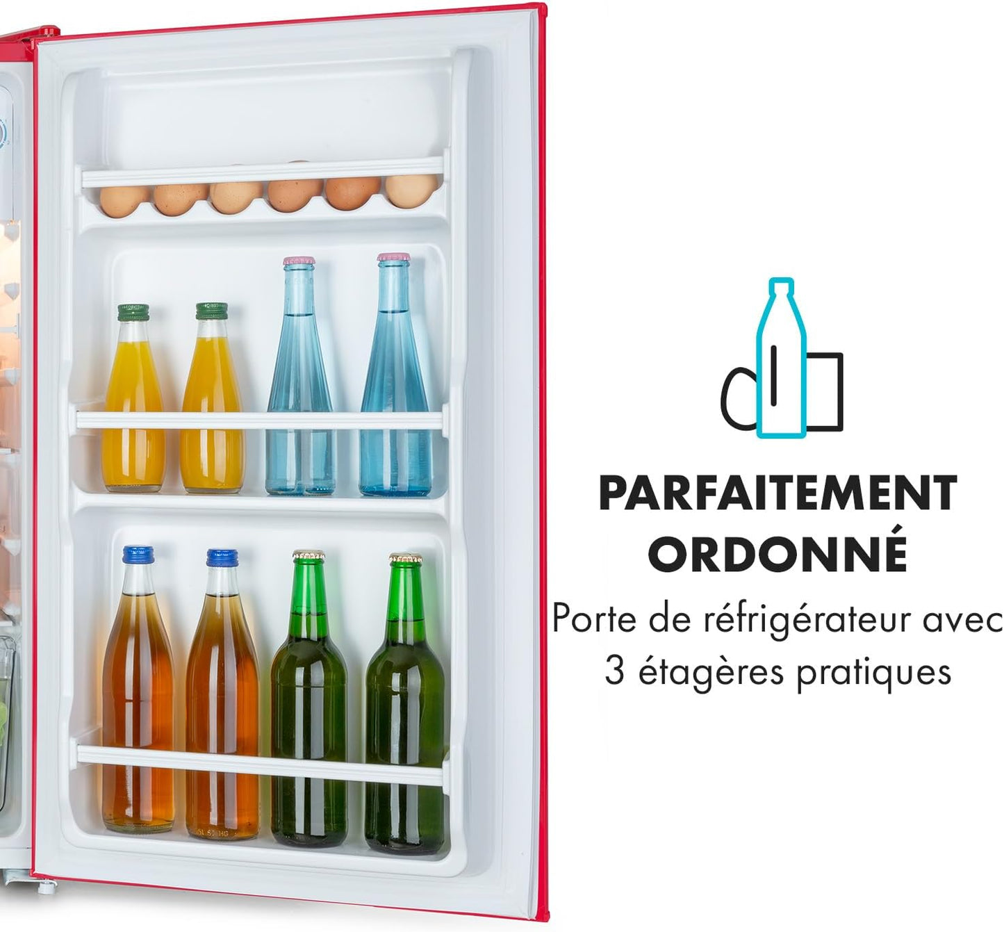 Beercracker - Réfrigérateur 90 L, 90 L, Classe D'Efficacité Énergétique E, Compartiment Congélateur, 3 Compartiments De Porte, Décapsuleur Sur L'Appareil, 2 Clayettes En Verre, Rouge