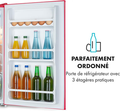 Beercracker - Réfrigérateur 90 L, 90 L, Classe D'Efficacité Énergétique E, Compartiment Congélateur, 3 Compartiments De Porte, Décapsuleur Sur L'Appareil, 2 Clayettes En Verre, Rouge