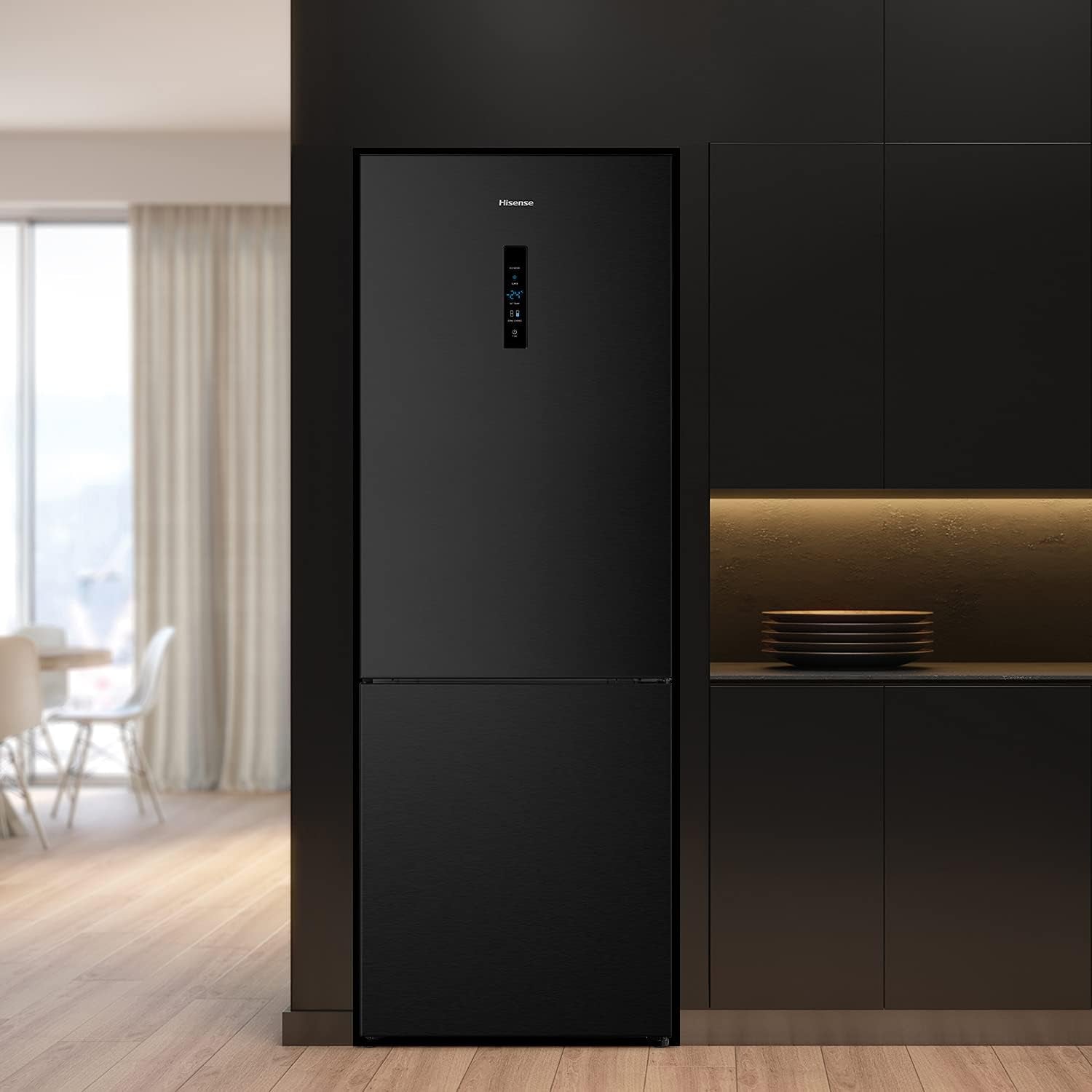 Hisense RB645N4BFE, Réfrigérateur Combiné, 489L, Classe E, Black Inox, Affichage