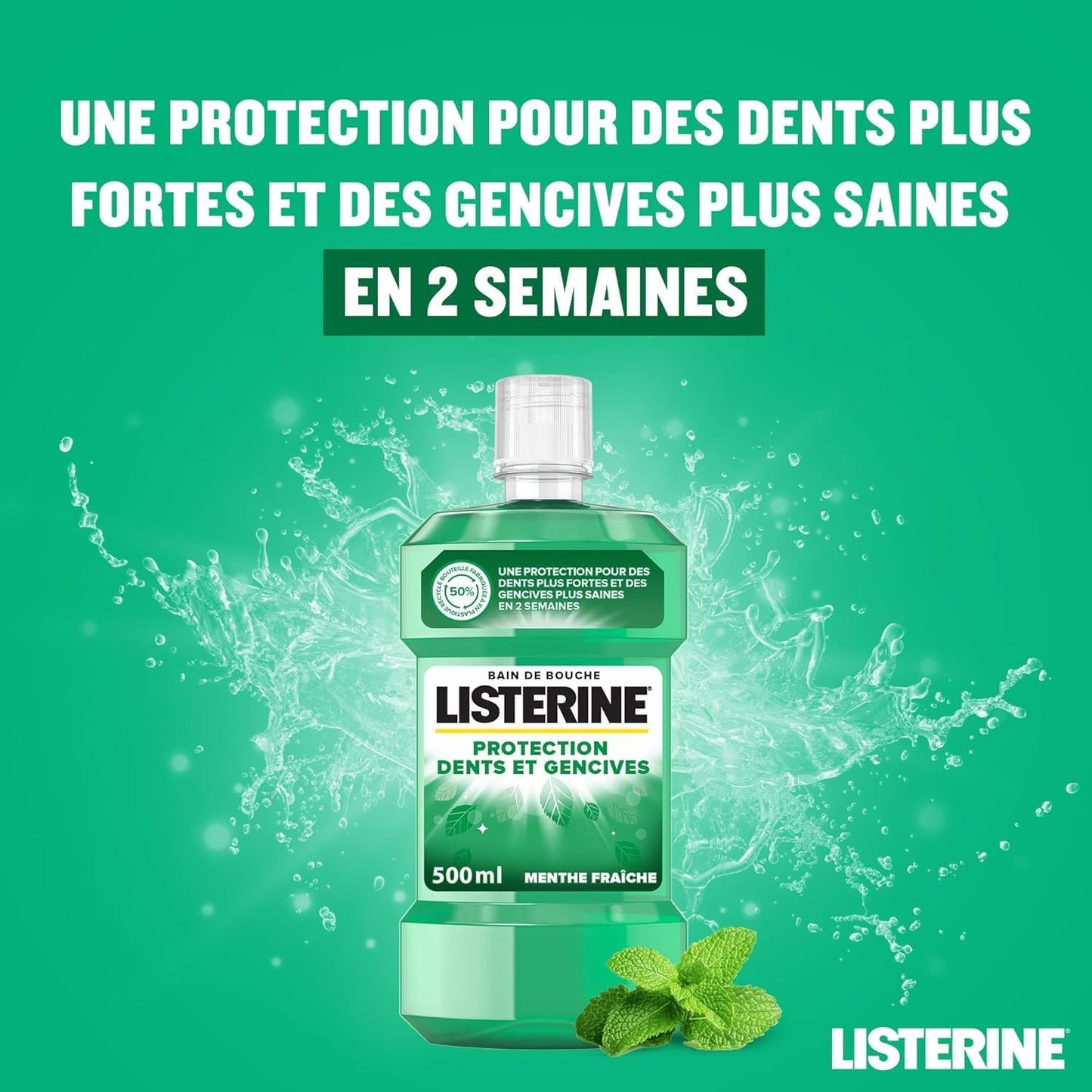 , Bain De Bouche Protection Dents Et Gencives (Lot De 4 Bouteilles De 750 Ml) – Bain De Bouche Quotidien Triple Action – Goût Menthe Pour Une Haleine Fraîche