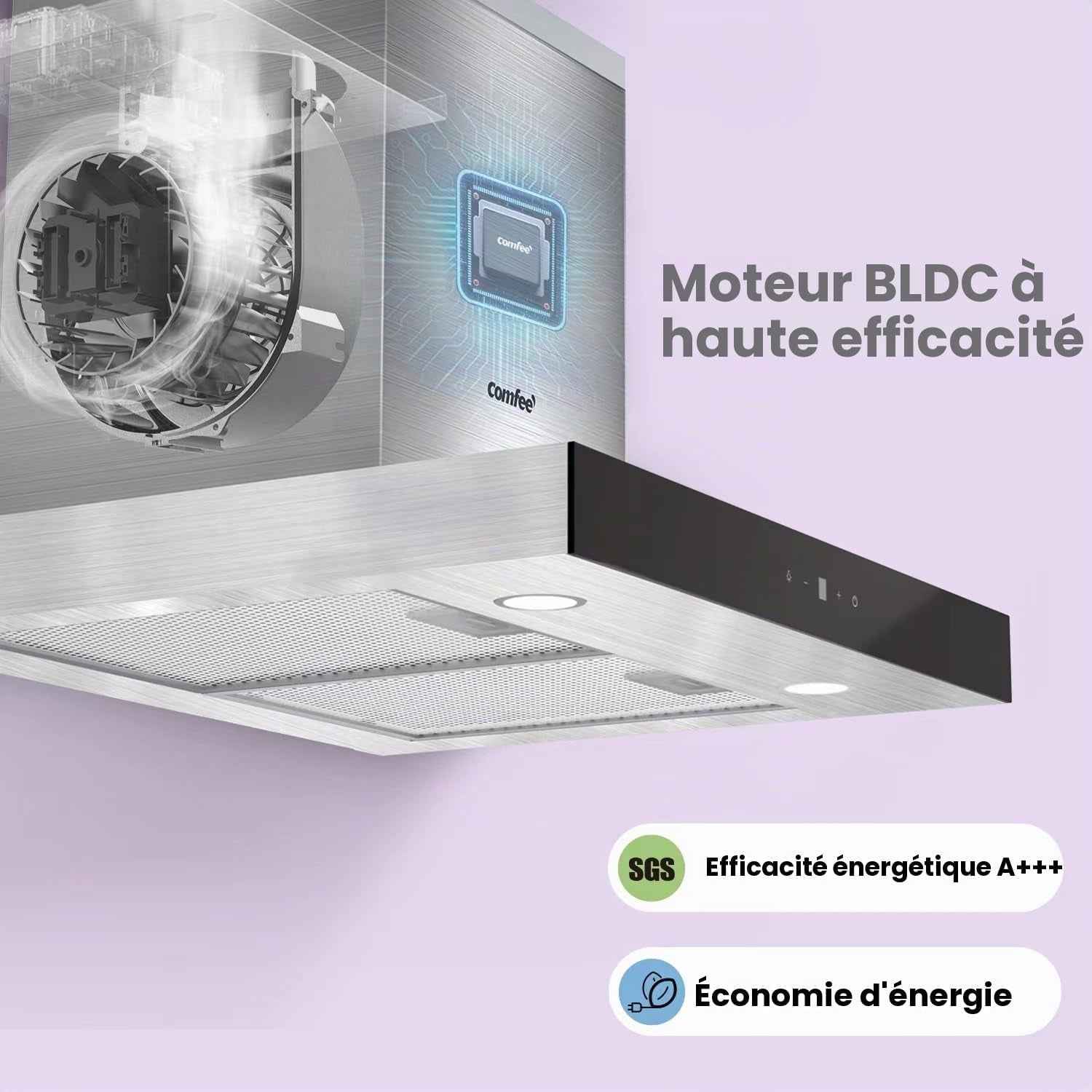 Hotte Aspirante TSHM77SS-60 60 Cm Classe A+++ Hotte Aspirante En Acier Inoxydable 650 M³/H Avec LED, Système De Recirculation Et Canalisation Et Filtres À Charbon