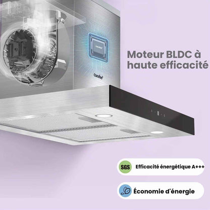 Hotte Aspirante TSHM77SS-60 60 Cm Classe A+++ Hotte Aspirante En Acier Inoxydable 650 M³/H Avec LED, Système De Recirculation Et Canalisation Et Filtres À Charbon