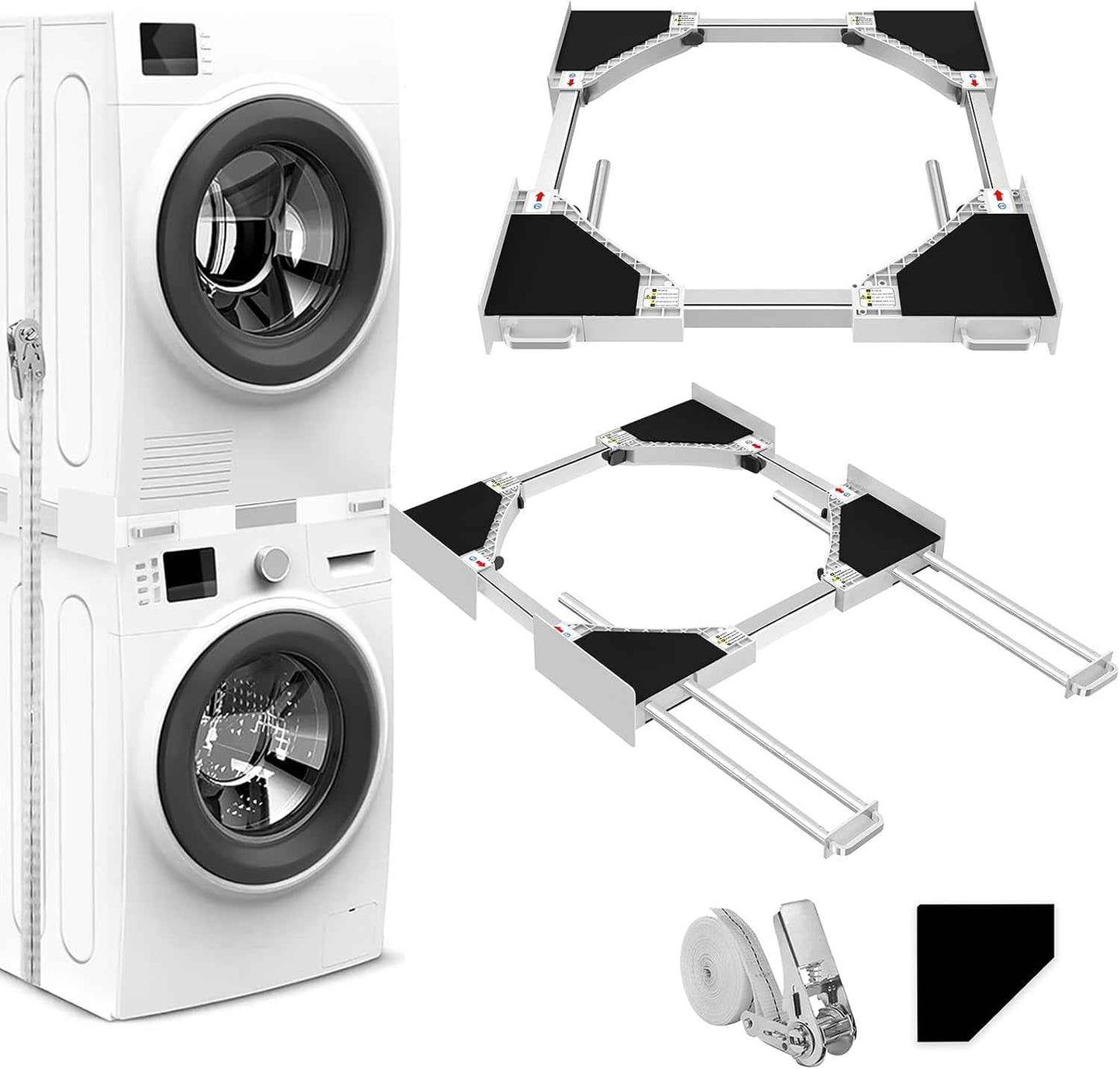 Kit De Superposition Universel, Avec 4 Tiges Télescopiques | Universel Cadre Intermédiaire Pour Lave-Linge Et Sèche-Linge Avec Corde À Cliquet, Taille Réglable（46-66Cm）