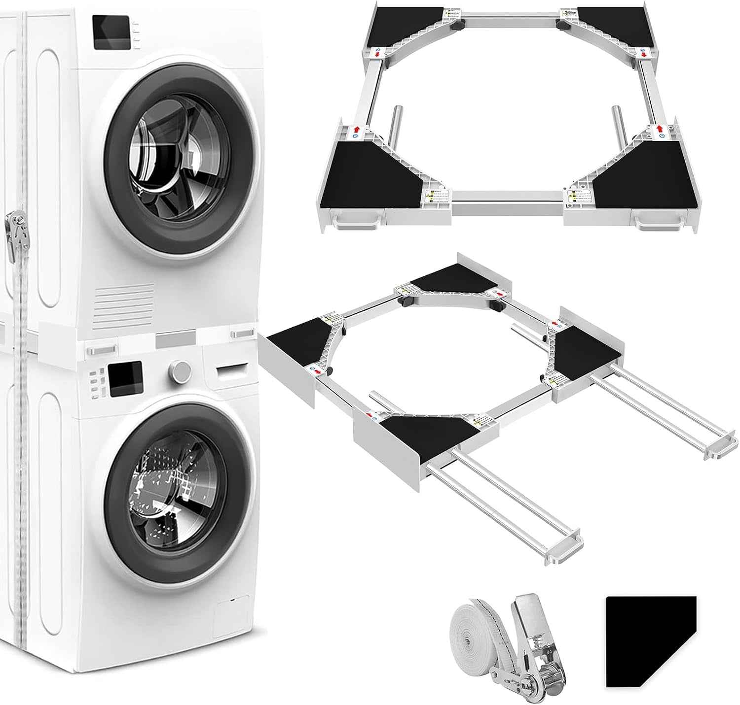 Kit De Superposition Universel, Avec 4 Tiges Télescopiques | Universel Cadre Intermédiaire Pour Lave-Linge Et Sèche-Linge Avec Corde À Cliquet, Taille Réglable（46-66Cm）