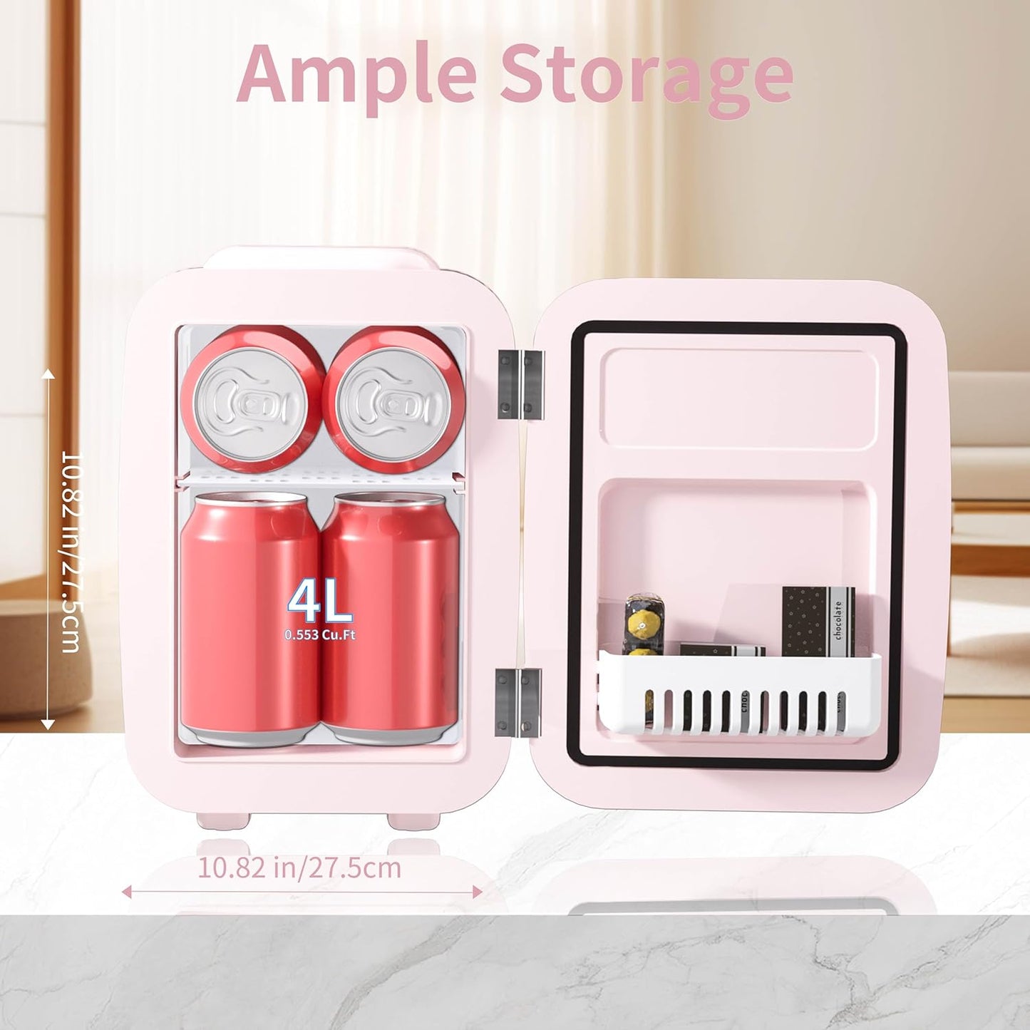 Mini Frigo De Chambre, 4 Litres Frigo Cosmetique, Petit Frigo Thermoélectrique CA/CC Pour Boissons, Nourriture, Beauté, Bureau, Dortoir, Voiture, Rose