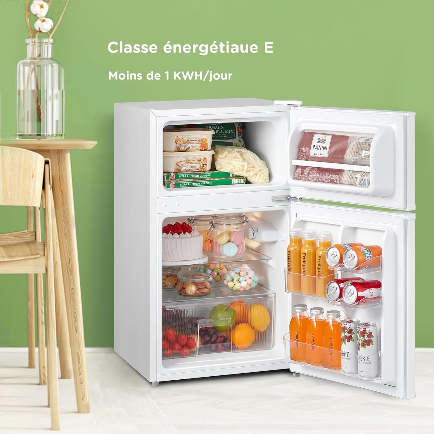 ' 87L Frigo Congelateur, Petit Frigo, Refrigerateur Combi, Blanc | Réfrigérateur Combi, Avec Éclairage, Étagères Amovibles, Thermostats Réglables, Portes Réversibles