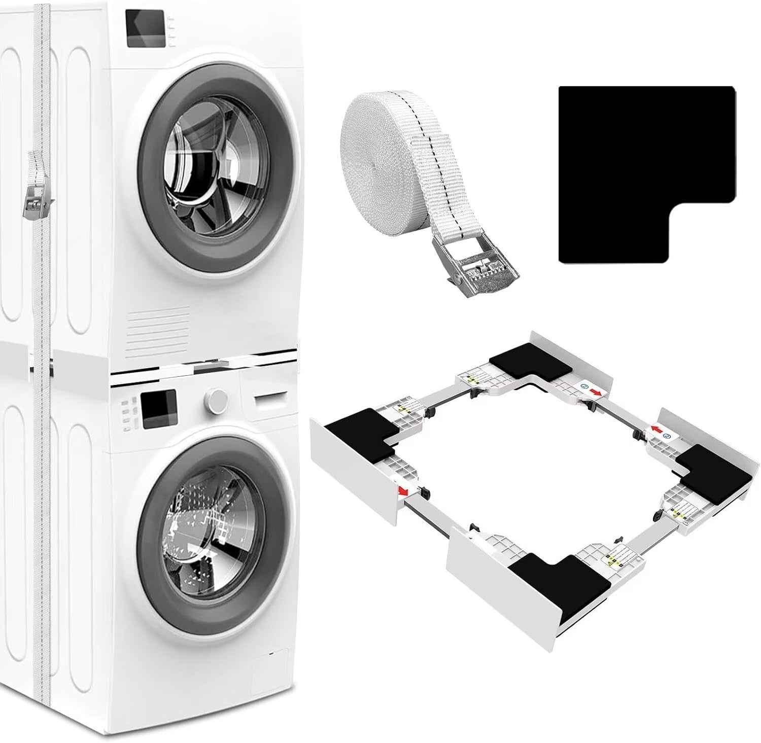 Universel Kit De Superposition Pour 46-66Cm Lave-Linge Et Sèche-Linge | Kit D’Empilage Pour Machine À Laver, Cadre Intermédiaire Pour Laver, Sèche-Linge Kit Intermédiaire Avec Sangles À Cliquet