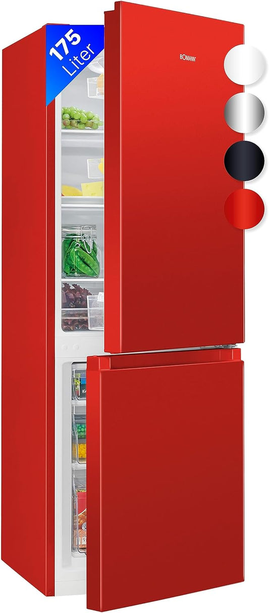 Bomann Réfrigérateur Et Congélateur 175L Rouge Kg320-2-Rouge, Capacité Nette : 175 Litres, Contrôle De La Température En Continu, Charnières De Porte À Droite, Interchangeables, Pieds Réglables