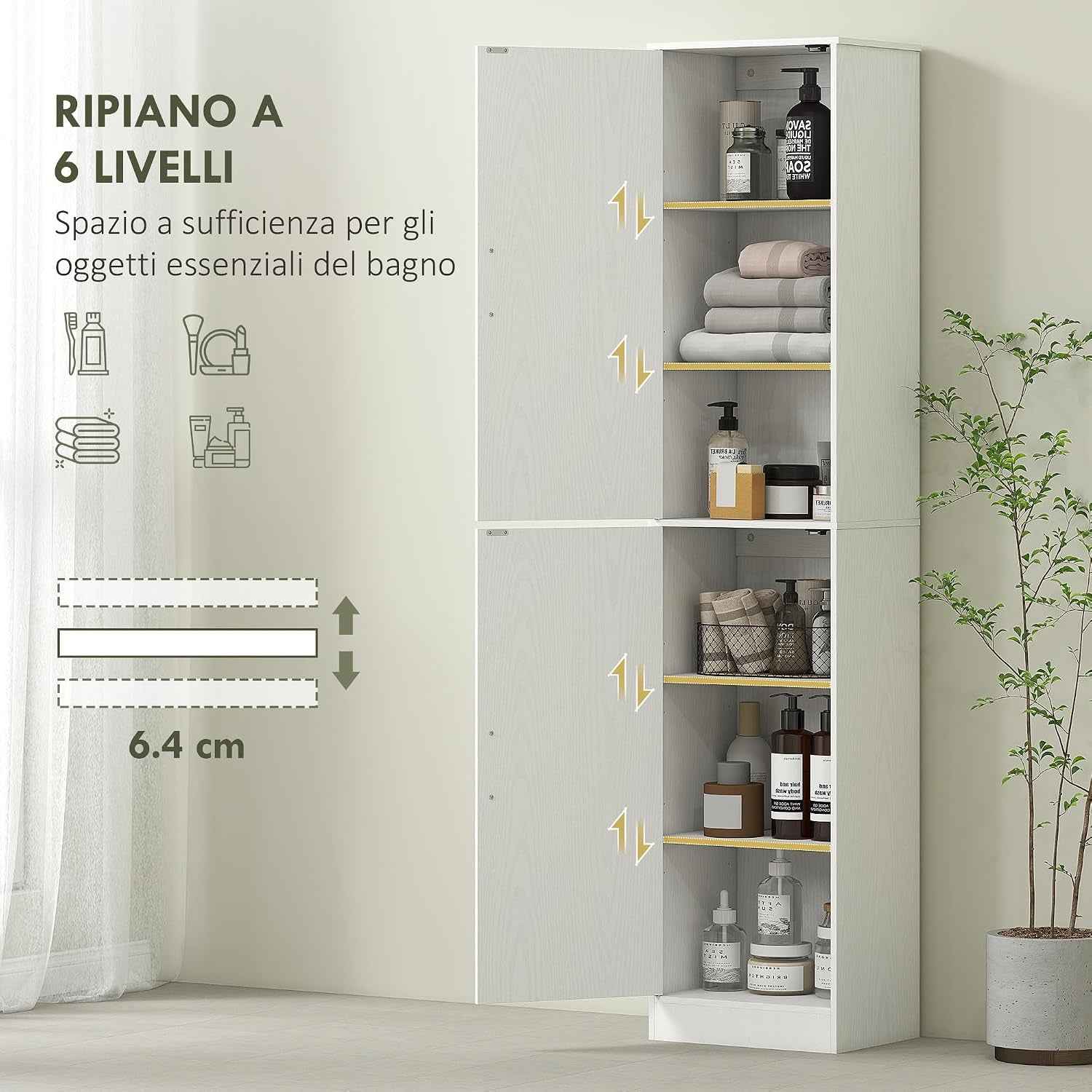 Meuble De Salle De Bain Colonne Étroit 40 X 35 X 180 Cm Blanc | 2 Portes, 4 Étagères Réglables, Meuble De Rangement, Pour Salon, Toilette, Petits Espaces