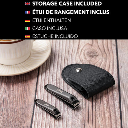 Coupe Ongle Professionnel En Acier Inoxydable [GARANTIE 5 ANS] Marque Française - Kit De 2 Coupe-Ongles Petit Et Grand - Avec Lime Intégrée Et Étui De Rangement