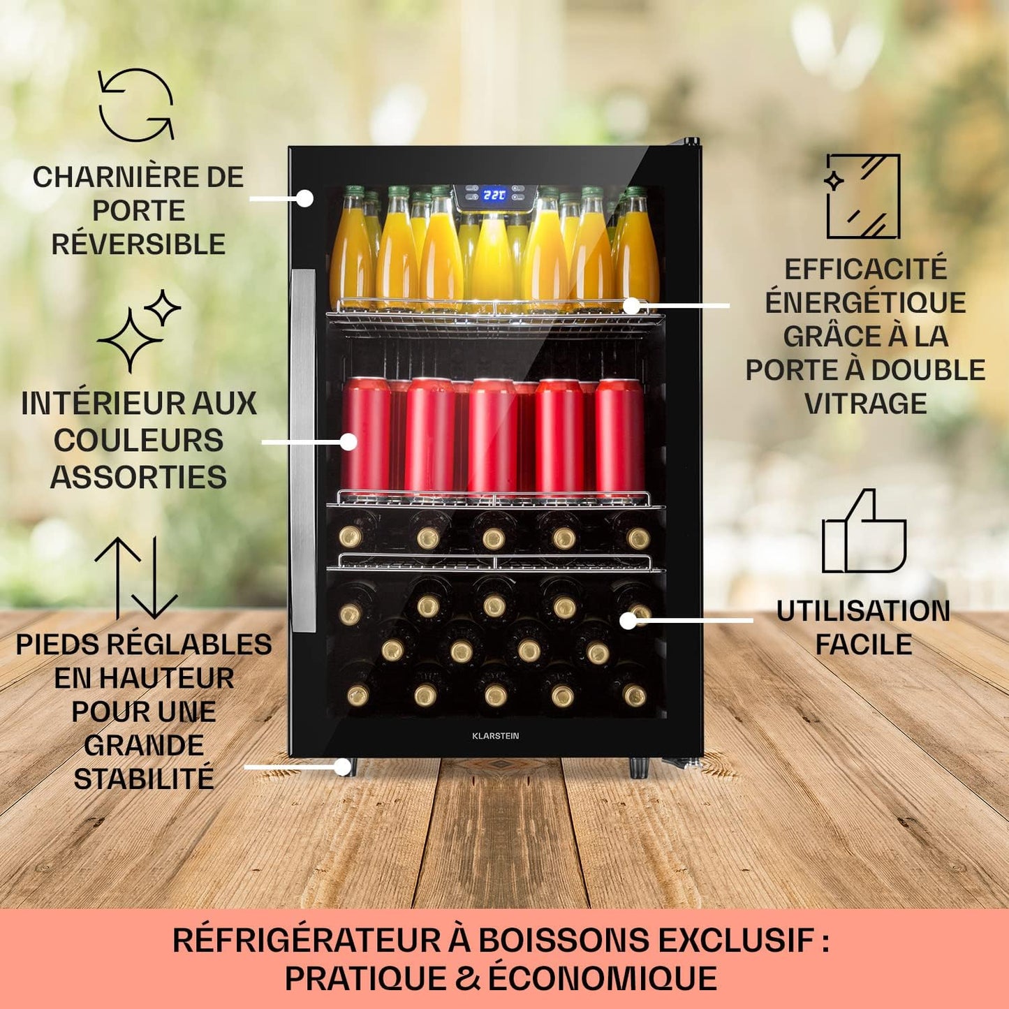 Beersafe Réfrigérateur À Boissons 147 L – Frigo Avec Porte Vitrée, Noir | Éclairage LED, Étagères Métalliques Amovibles, Silencieux, Pour Boissons Et Canettes