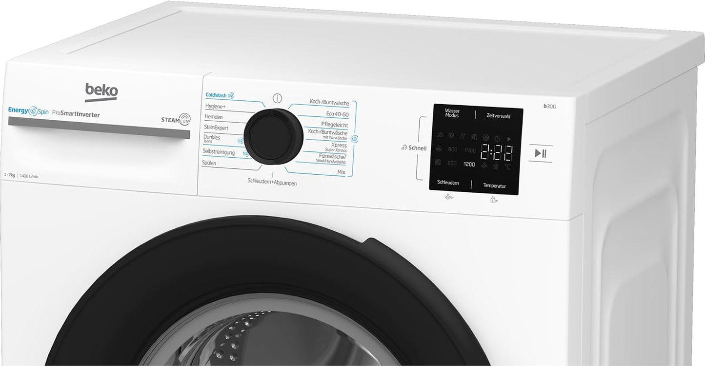 BM3WFU3741X Machine À Laver Autonome 7 Kg Energyspin Avec Choix D'Essorage 1400 Tr/Min, Fonction Vapeur, Hygiène+, Convient Aux Personnes Allergiques, Coldwash Économie D'Eau Et De Temps Blanc